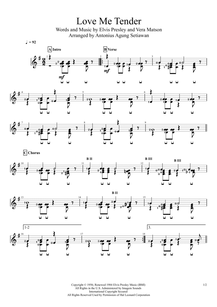 Love Me Tender Ukulele scores gallery preview page 1