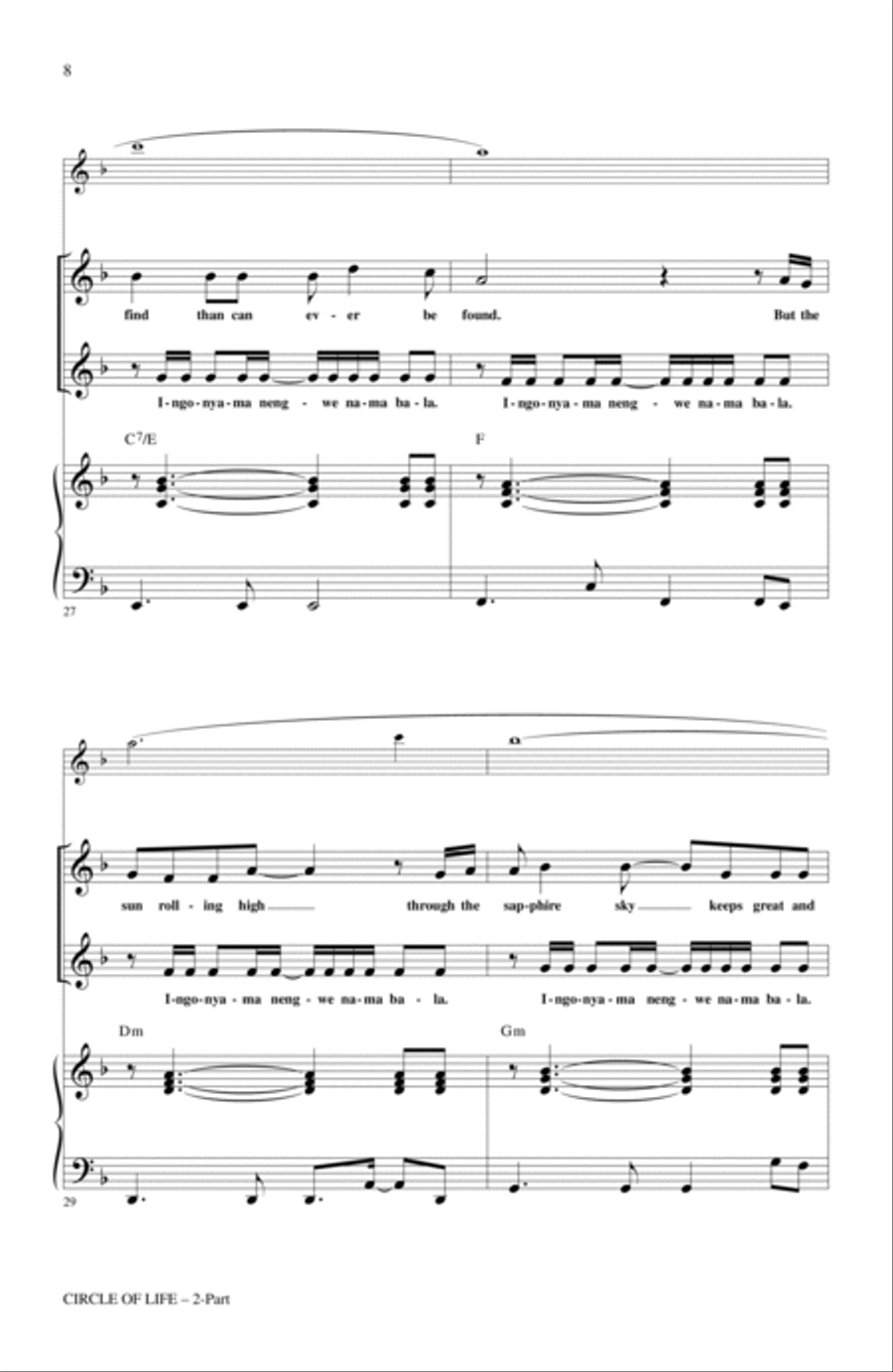 Circle Of Life (with Nants' Ingonyama) (from The Lion King) (Arr. Audrey Snyder) 2-Part scores gallery preview page 6