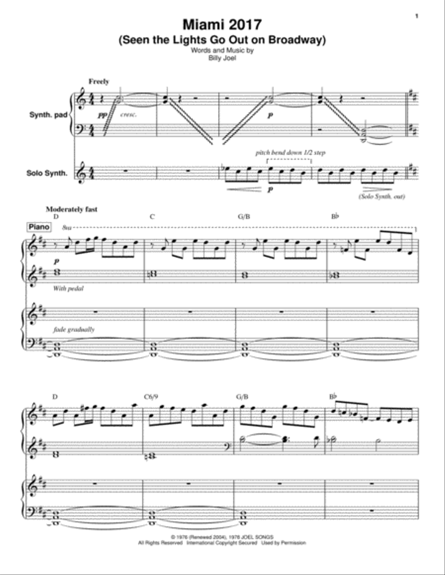 Miami 2017 (Seen The Lights Go Out On Broadway) Piano scores gallery preview page 1