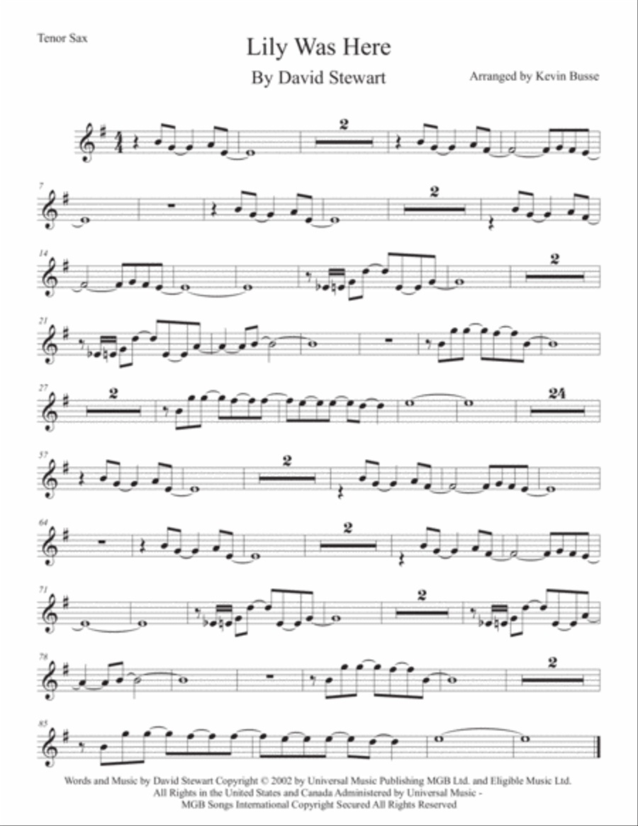 Lily Was Here Tenor Saxophone scores gallery preview page 1