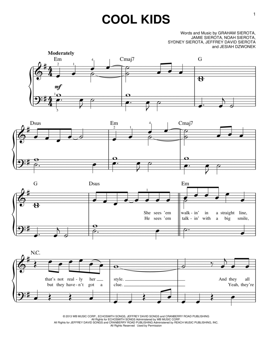 Cool Kids Easy Piano scores gallery preview page 1