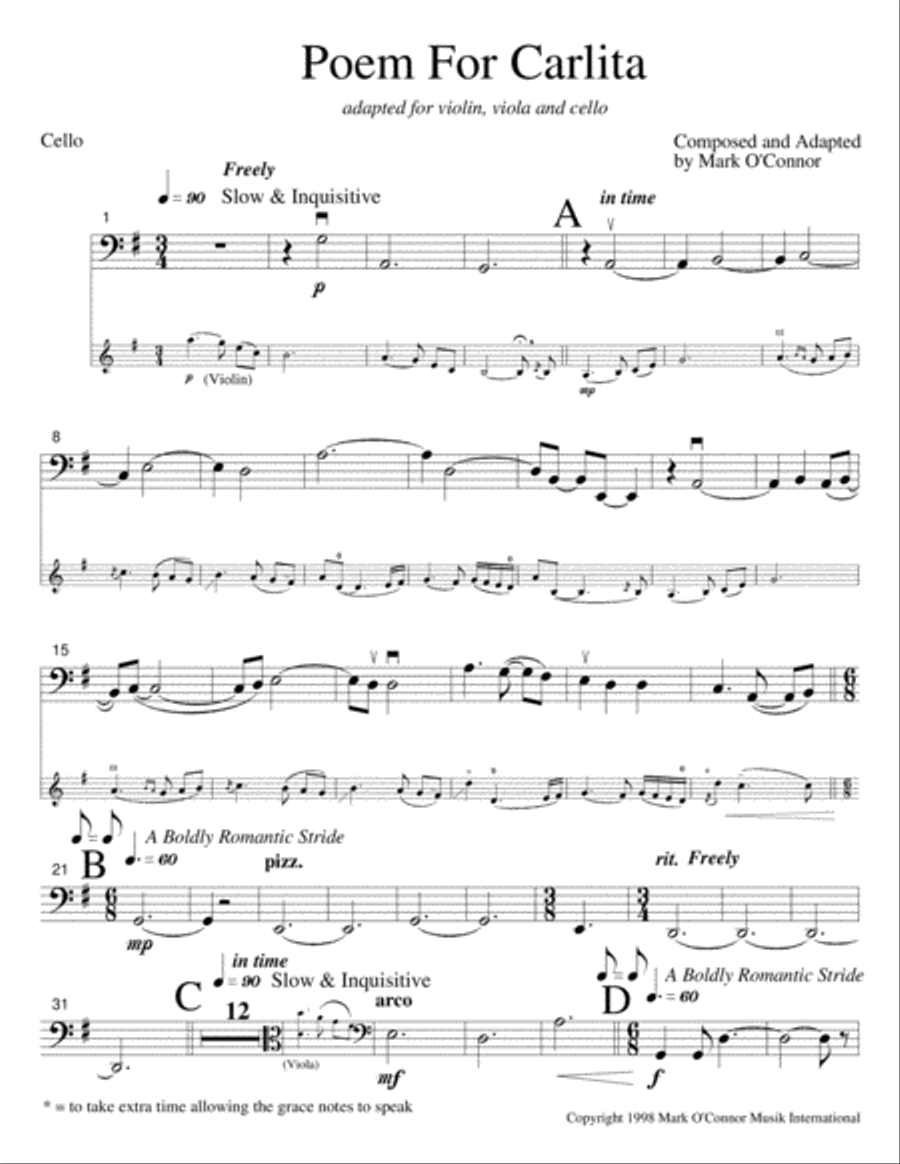 Poem For Carlita (cello part - vln, vla, cel) String Trio scores gallery preview page 4