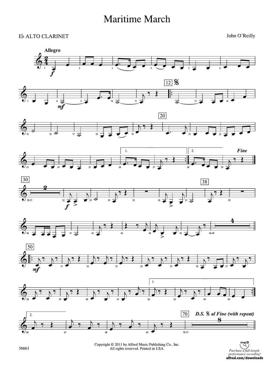Maritime March: (World Part) E-flat Alto Clarinet
