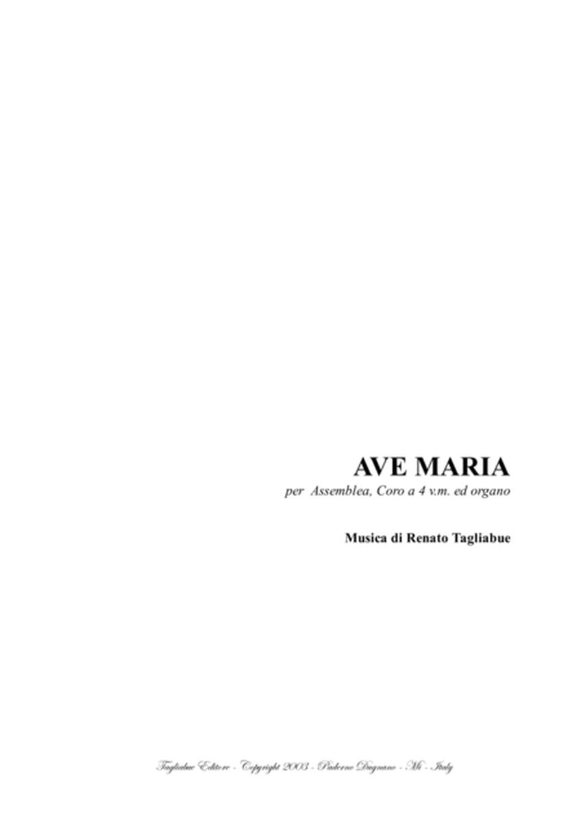 AVE MARIA - 12-2003 - Tagliabue - For any Instrument in C, SATB Choir and Organ image number null