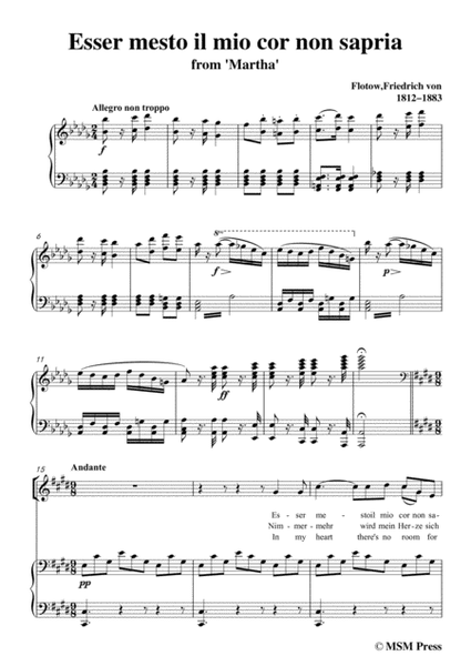 Flotow-Esser mesto il mio cor non sapria,from 'Matrha',in B flat Major,for Voice and Piano