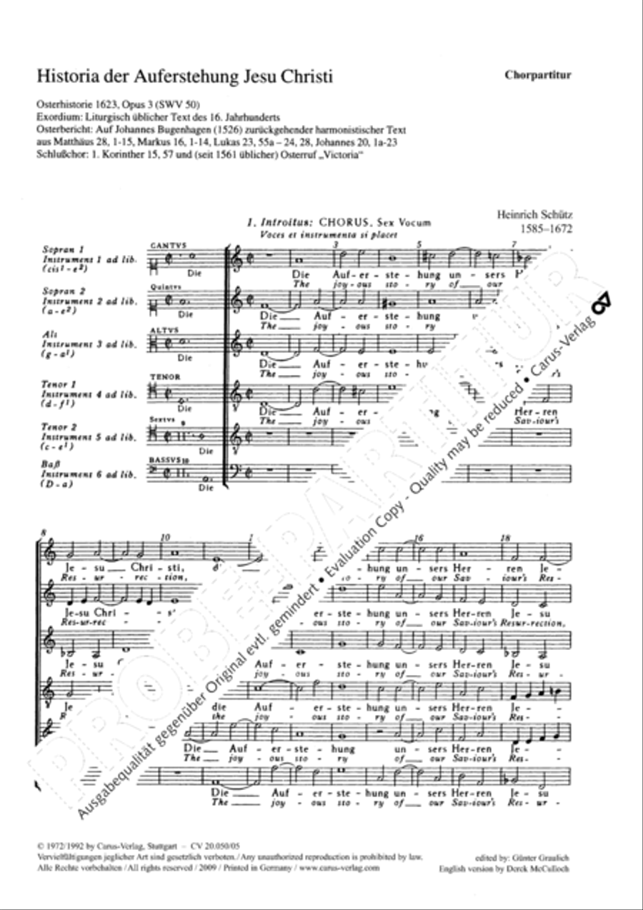 Account of the Resurrection of Jesus Christ (Historia der Auferstehung Jesu Christi) 4-Part scores gallery preview page 2