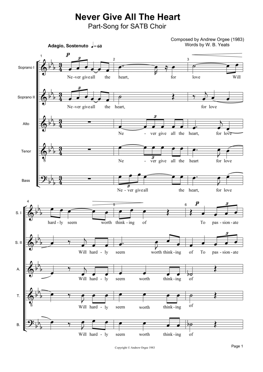 Never Give All The Heart - Part-Song for SATB Choir 4-Part scores gallery preview page 1