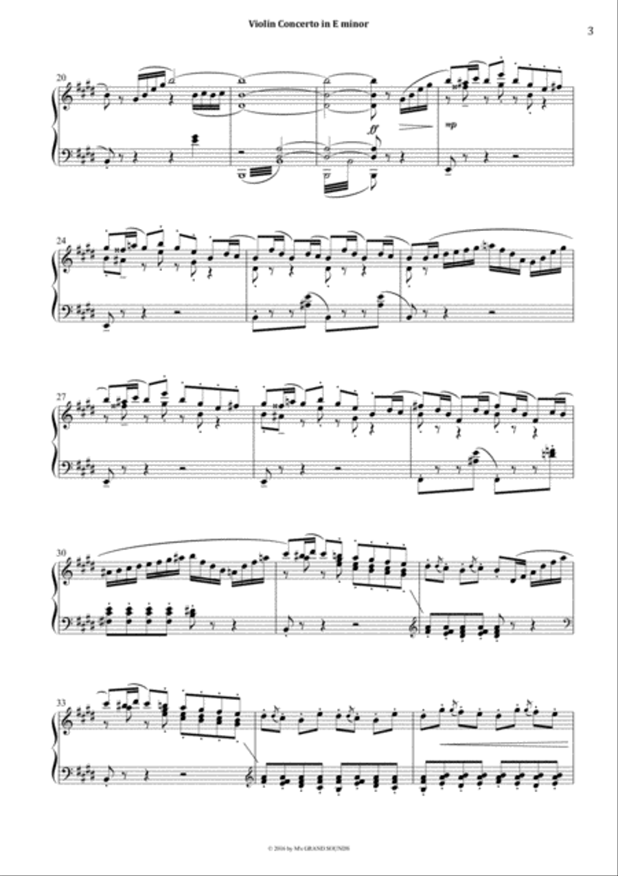 Mendelssohn Violin Concerto in E miner for Piano Solo Piano Solo scores gallery preview page 3