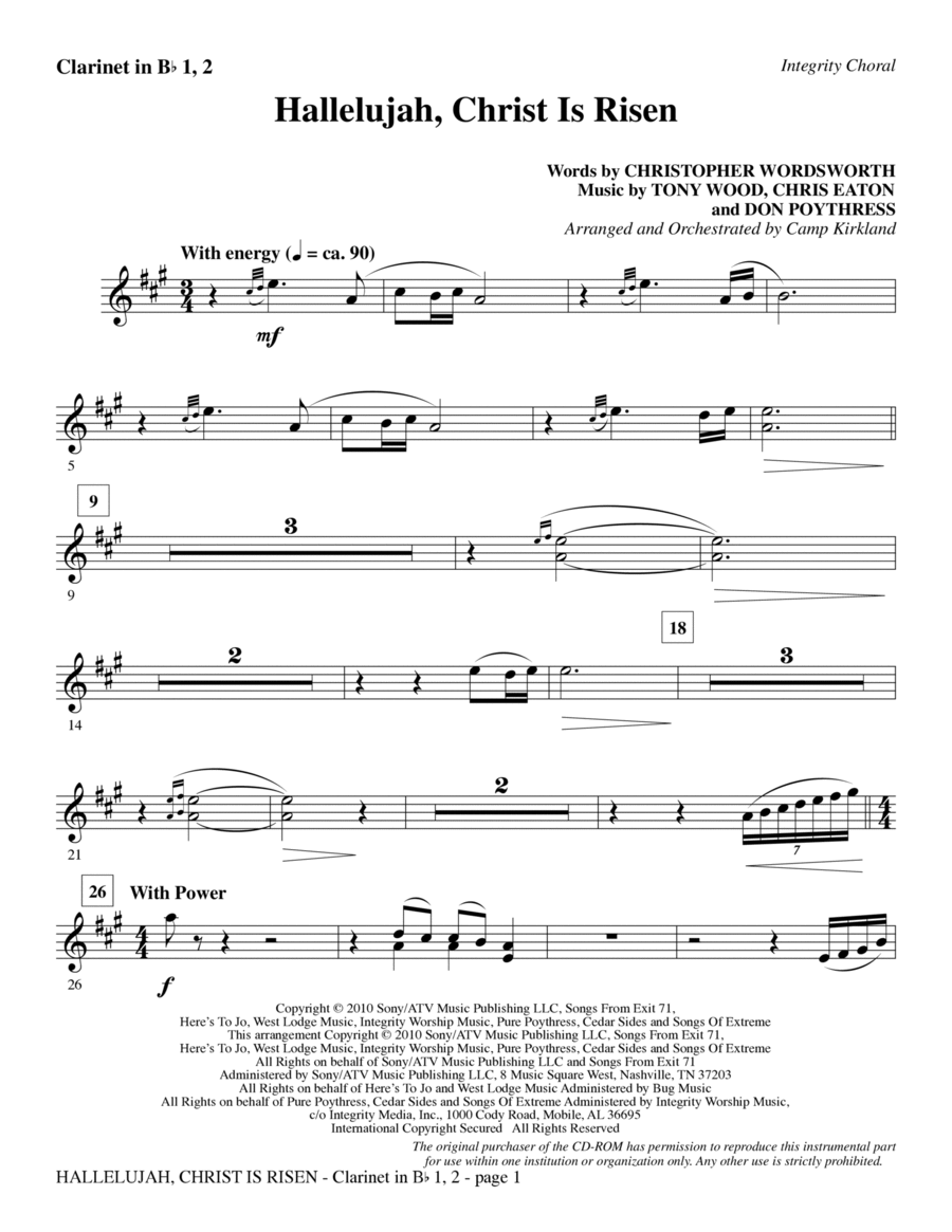 Hallelujah, Christ Is Risen - Clarinet 1 & 2 Choir scores gallery preview page 1