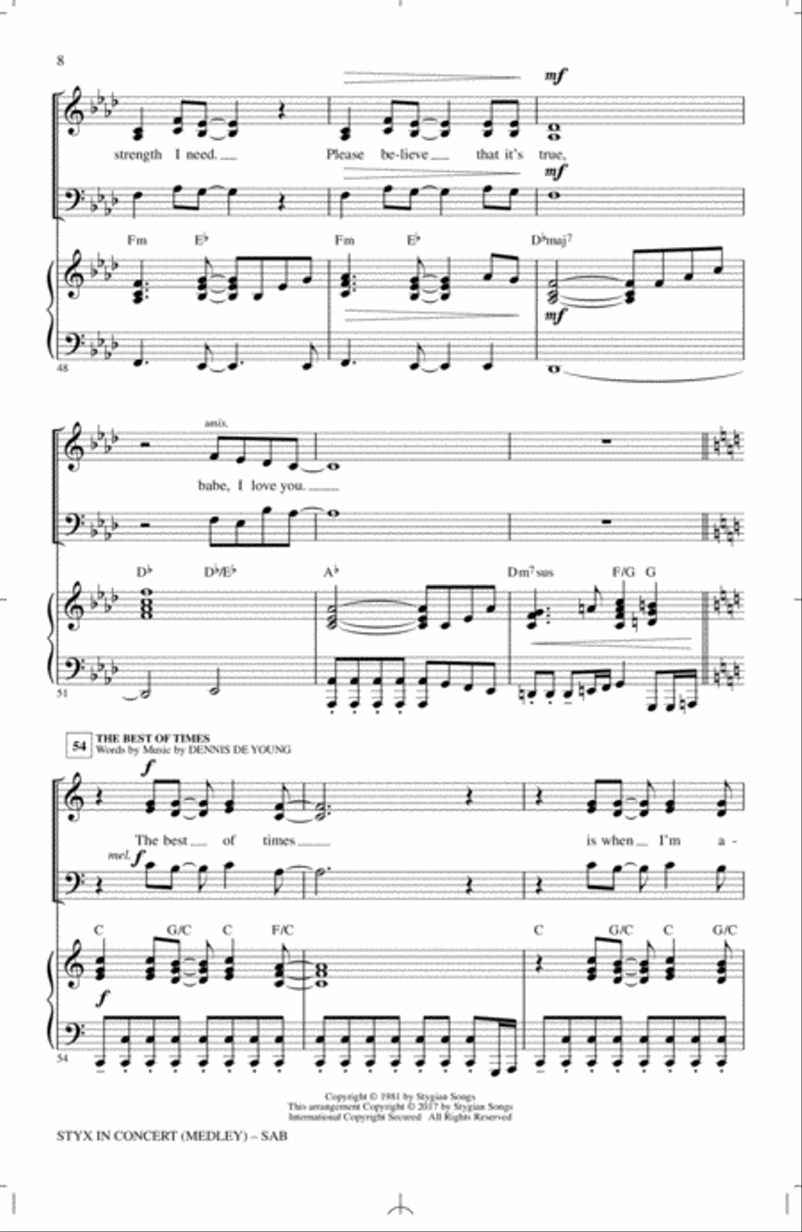 Styx In Concert (Medley) 3-Part scores gallery preview page 7