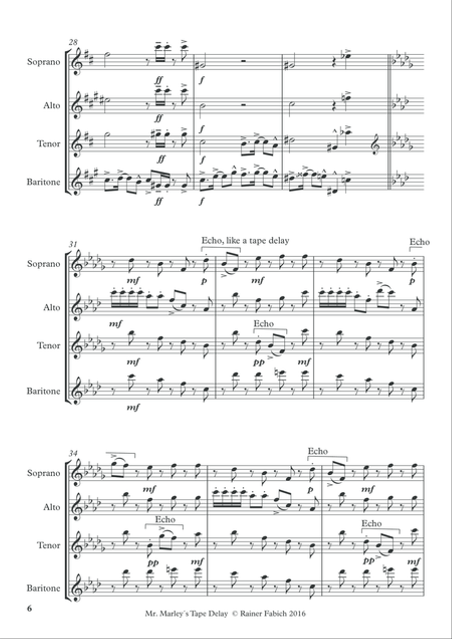 MR MARLEY`s TAPE DELAY - Reggae for Saxophone Quartet Saxophone Quartet scores gallery preview page 6