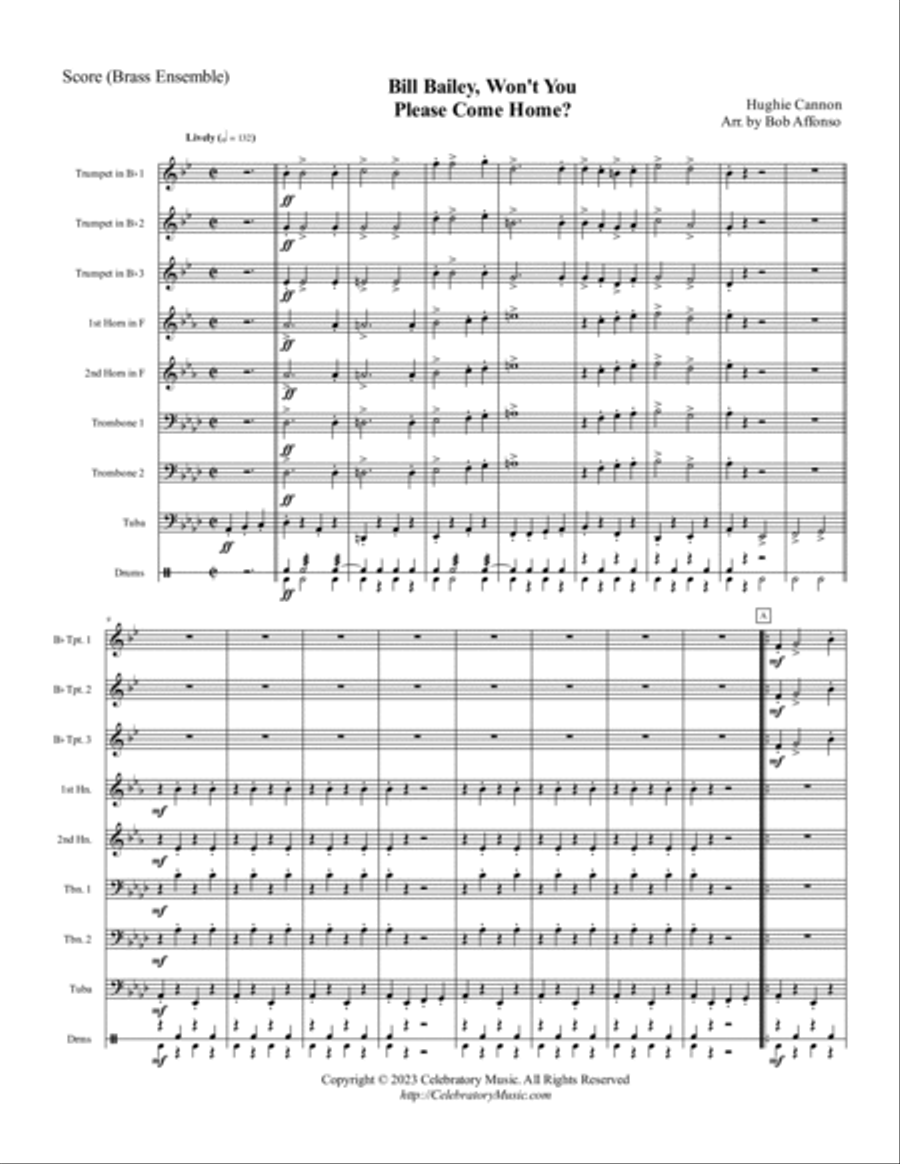 Bill Bailey, Won't You Please Come Home? Brass Ensemble scores gallery preview page 2