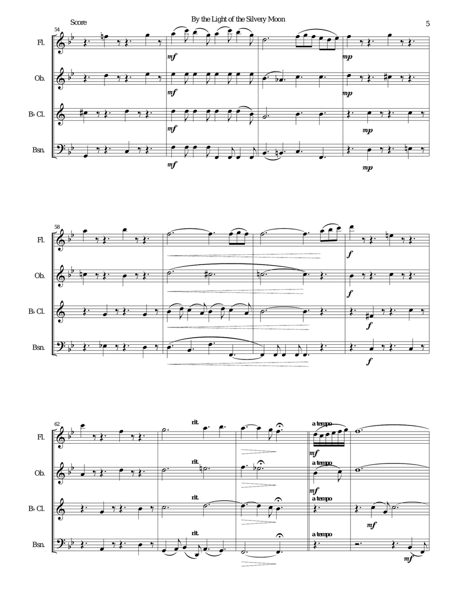 By the light of the silvery moon for wind quartet Woodwind Quartet scores gallery preview page 5