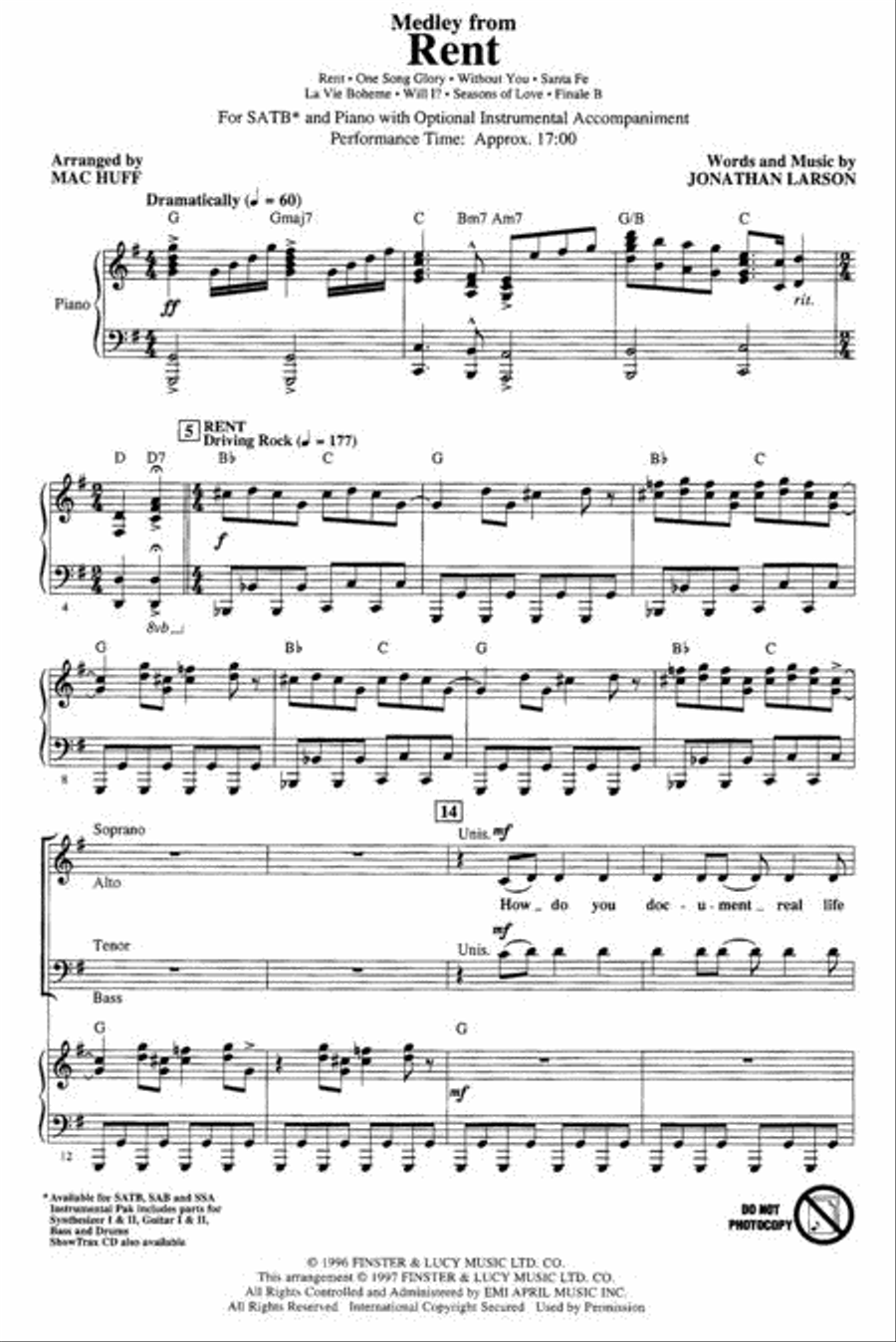 Rent (Medley) 4-Part scores gallery preview page 2