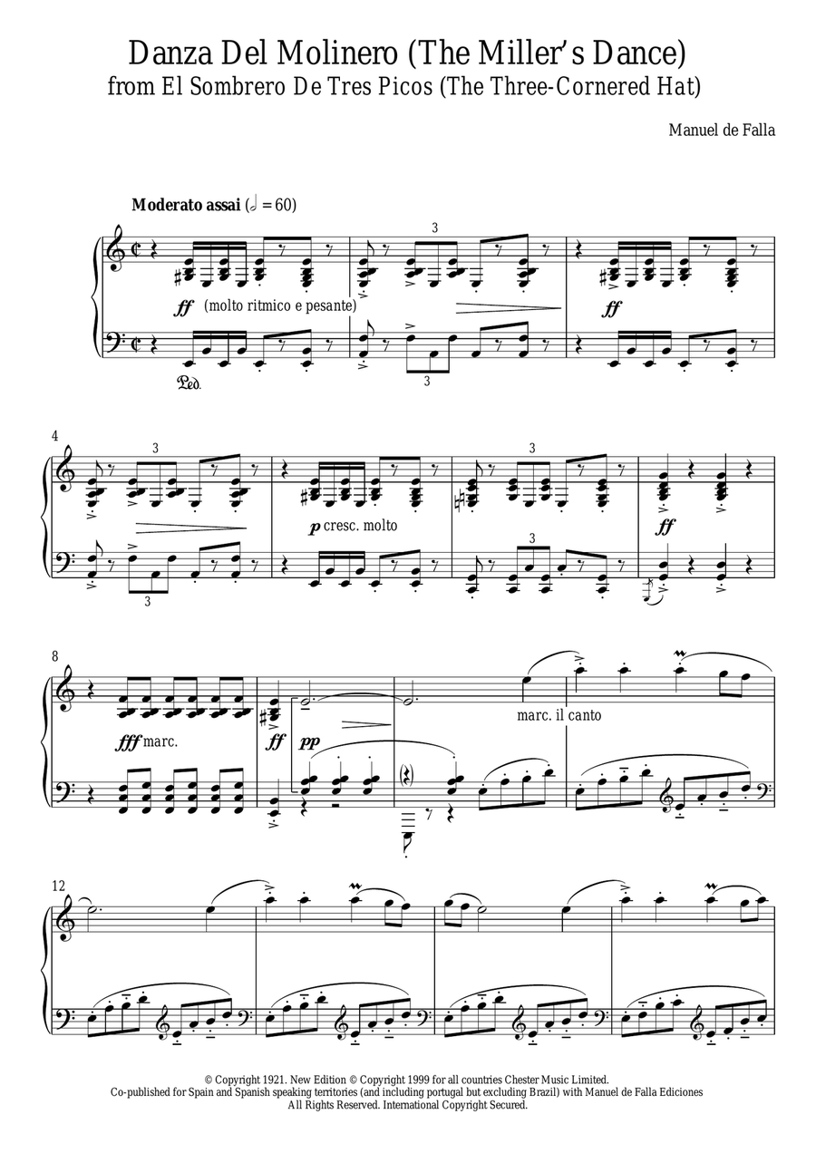 Danza Del Molinero (The Miller's Dance) (From El Sombrero De Tres Picos (The Three-Cornered Hat) Piano Solo scores gallery preview page 1