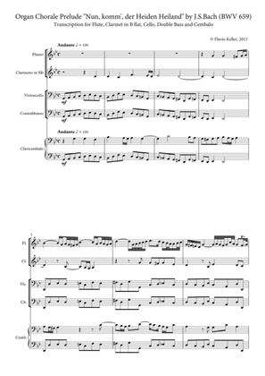 Organ chorale prelude "Nun, komm', der Heiden Heiland" by J.S. Bach, Transcription for chamber instr