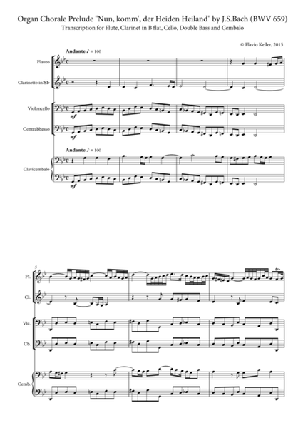 Organ chorale prelude "Nun, komm', der Heiden Heiland" by J.S. Bach, Transcription for chamber instr image number null