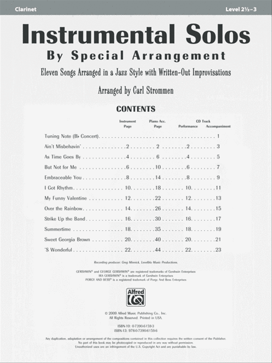 Instrumental Solos by Special Arrangement (11 Songs Arranged in Jazz Styles with Written-Out Improvisations) Clarinet Solo scores gallery preview page 2
