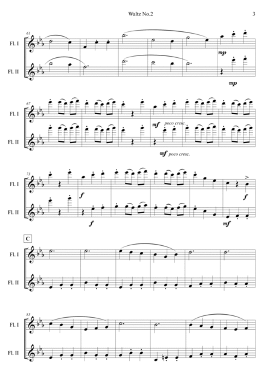 Waltz No.2 (Jazz Suite No.2_Suite For Promenade Orchestra) Flute Duet scores gallery preview page 3
