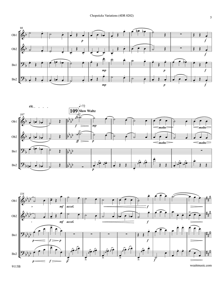Chopsticks Variations for 2 oboes & 2 bassoons (4’36) Woodwind Quartet scores gallery preview page 5