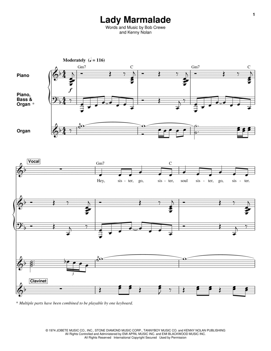 Lady Marmalade Piano scores gallery preview page 1