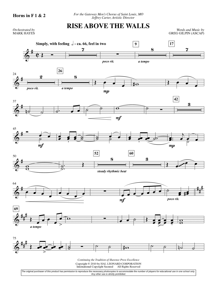 Rise Above The Walls - F Horn 1,2 Choir scores gallery preview page 1