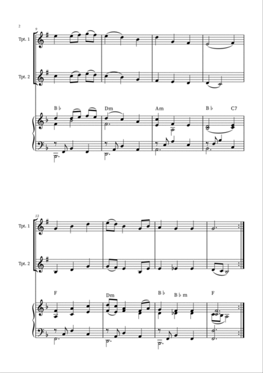 Be Thou My Vision - Trumpet Duet with Optional Piano Accompaniment Trumpet Duet scores gallery preview page 2