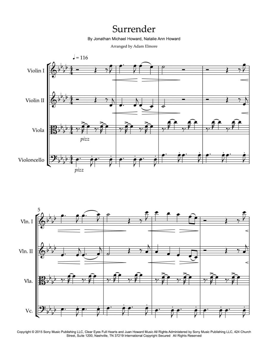 Surrender Surrender String Quartet scores gallery preview page 1