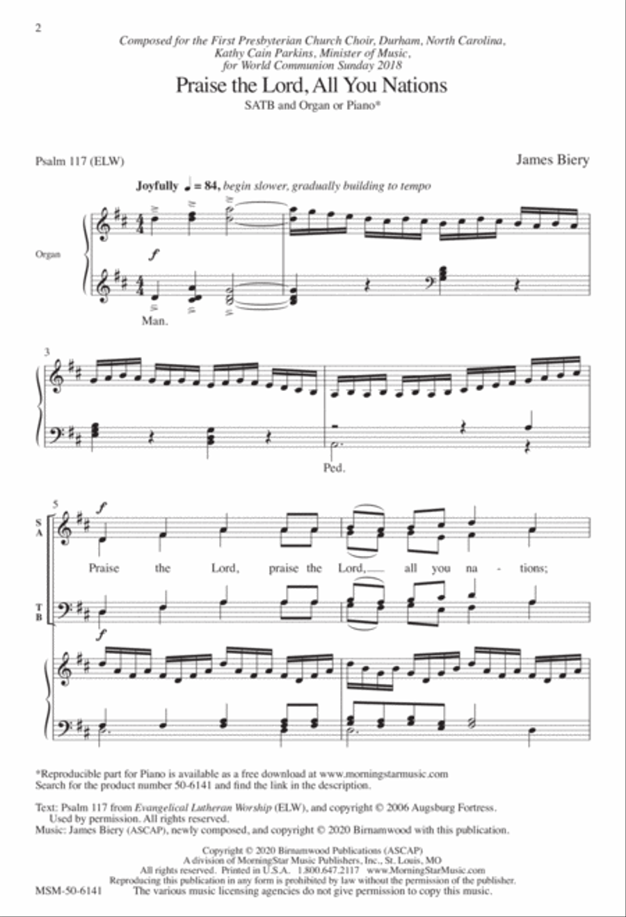Praise the Lord, All You Nations 4-Part scores gallery preview page 1