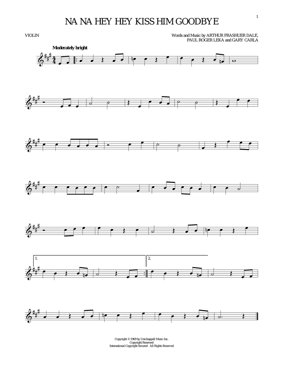 Na Na Hey Hey Kiss Him Goodbye Violin Solo scores gallery preview page 1