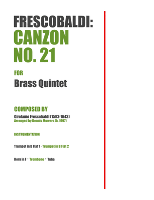Book cover for "Canzon No. 21" for Brass Quintet - Girolamo Frescobaldi