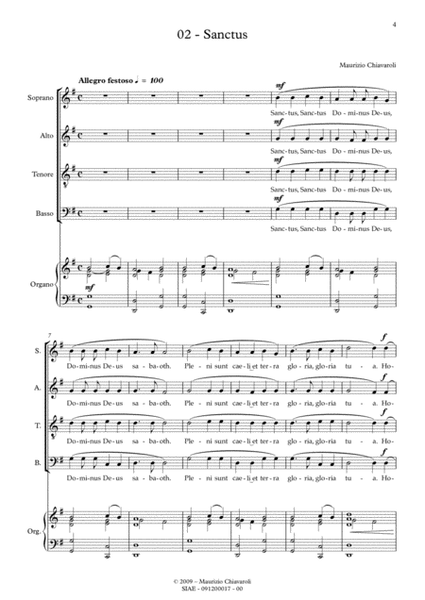 Missa brevis per coro a 4 voci miste e organo