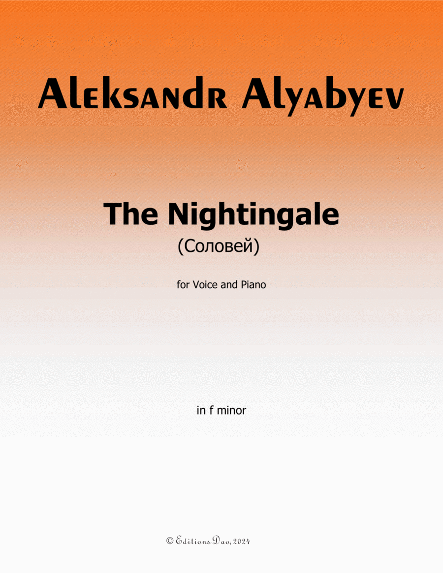 The Nightingale(Соловей), by Alyabyev, in f minor Voice scores gallery preview page 1