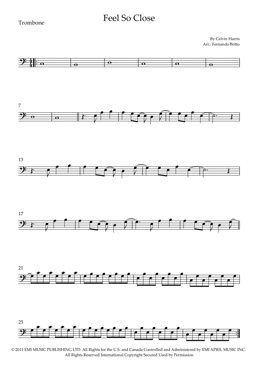 Feel So Close Feel So Close Trombone Solo scores gallery preview page 1