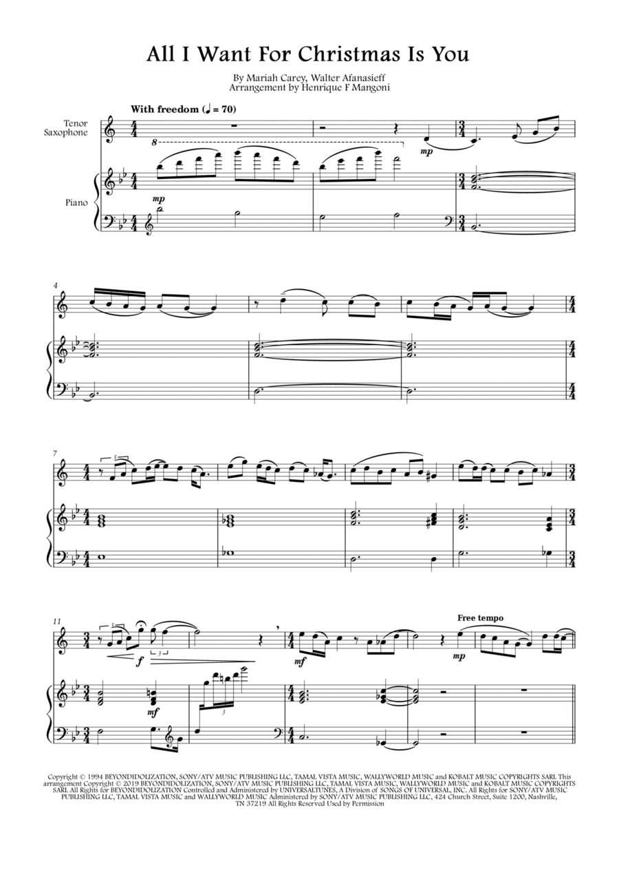 All I Want For Christmas Is You Tenor Saxophone scores gallery preview page 1