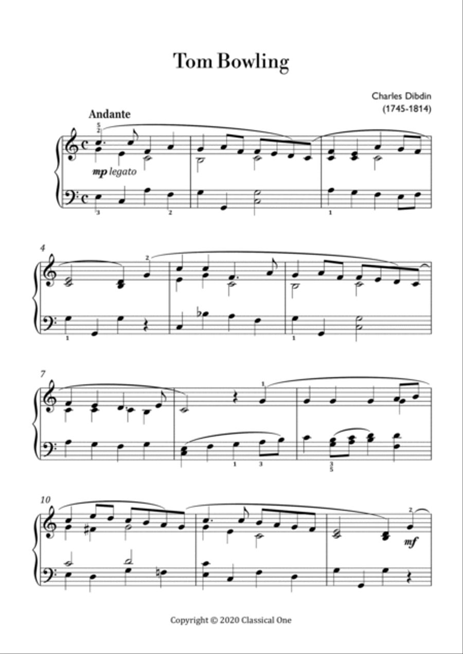 Dibdin - Tom Bowling(Easy piano version) Easy Piano scores gallery preview page 2