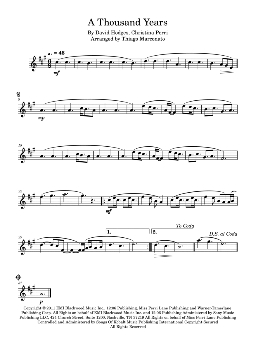 A Thousand Years A Thousand Years B-Flat Trumpet scores gallery preview page 1