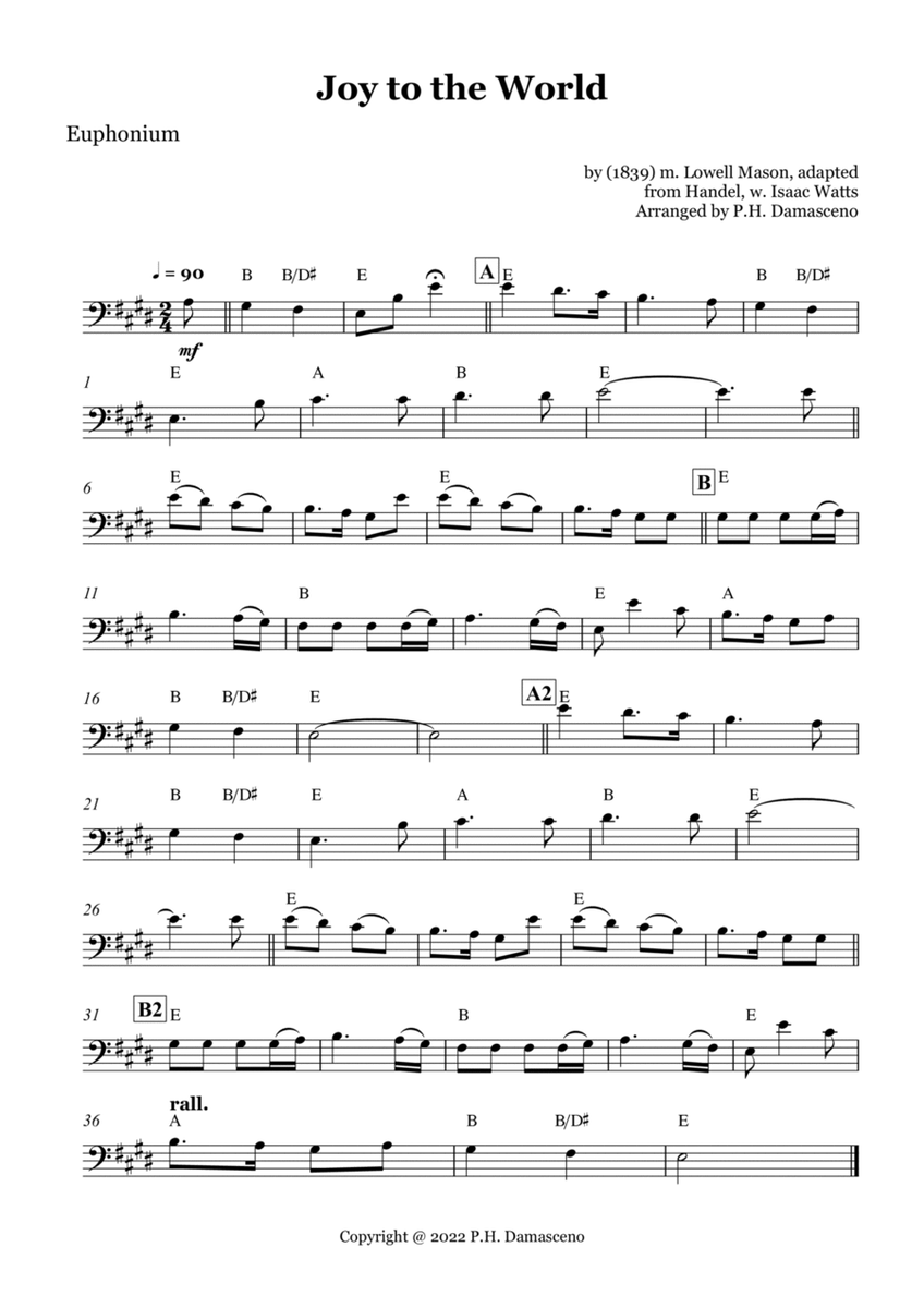 Joy to the World - Euphonium Solo with Chords image number null