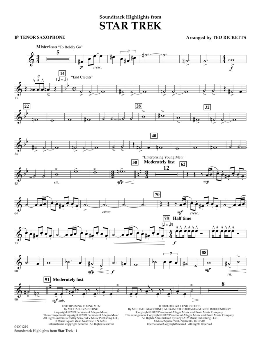 Star Trek - Soundtrack Highlights - Bb Tenor Saxophone Tenor Saxophone scores gallery preview page 1
