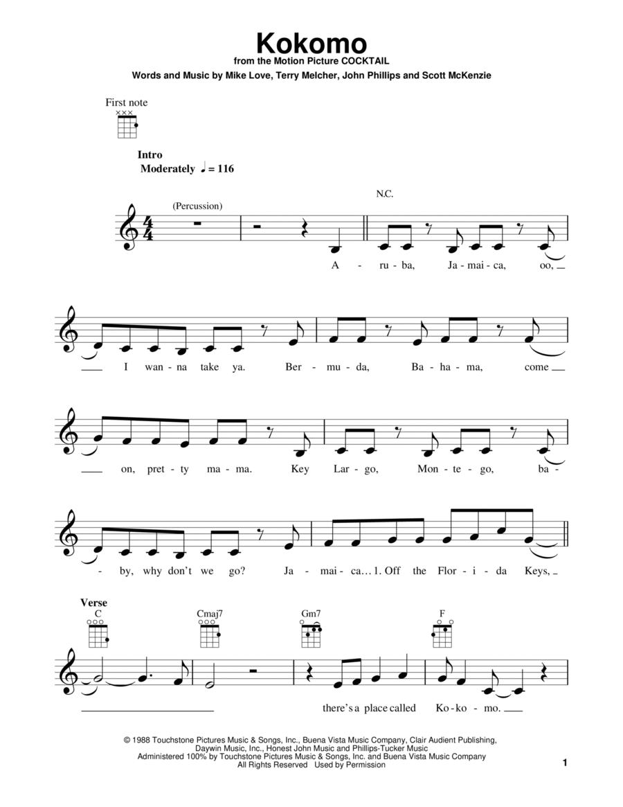 Kokomo Ukulele scores gallery preview page 1