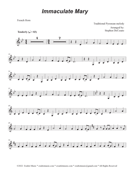 Immaculate Mary (Duet for Bb-Trumpet and French Horn) (Easy Version) image number null