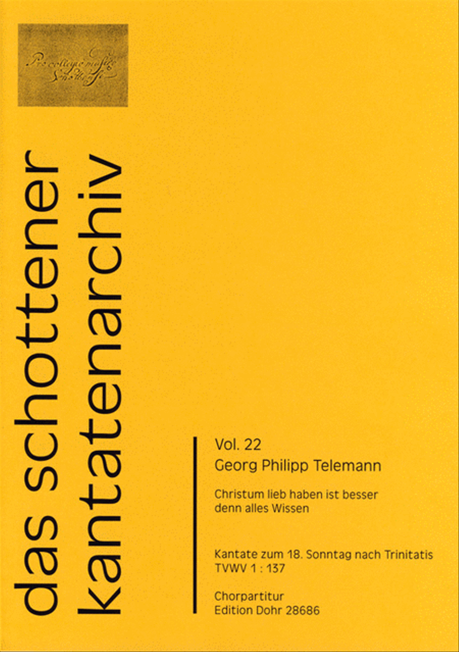 Christum lieb haben ist besser denn alles Wissen für Traversflöte, zwei Violinen (zwei Oboen ad lib.), Viola, Sopran, Tenor, Bass, 4 TVWV 1:137 -Kantate zum 18. Sonntag Trinitatis- 4-Part scores gallery preview page 1