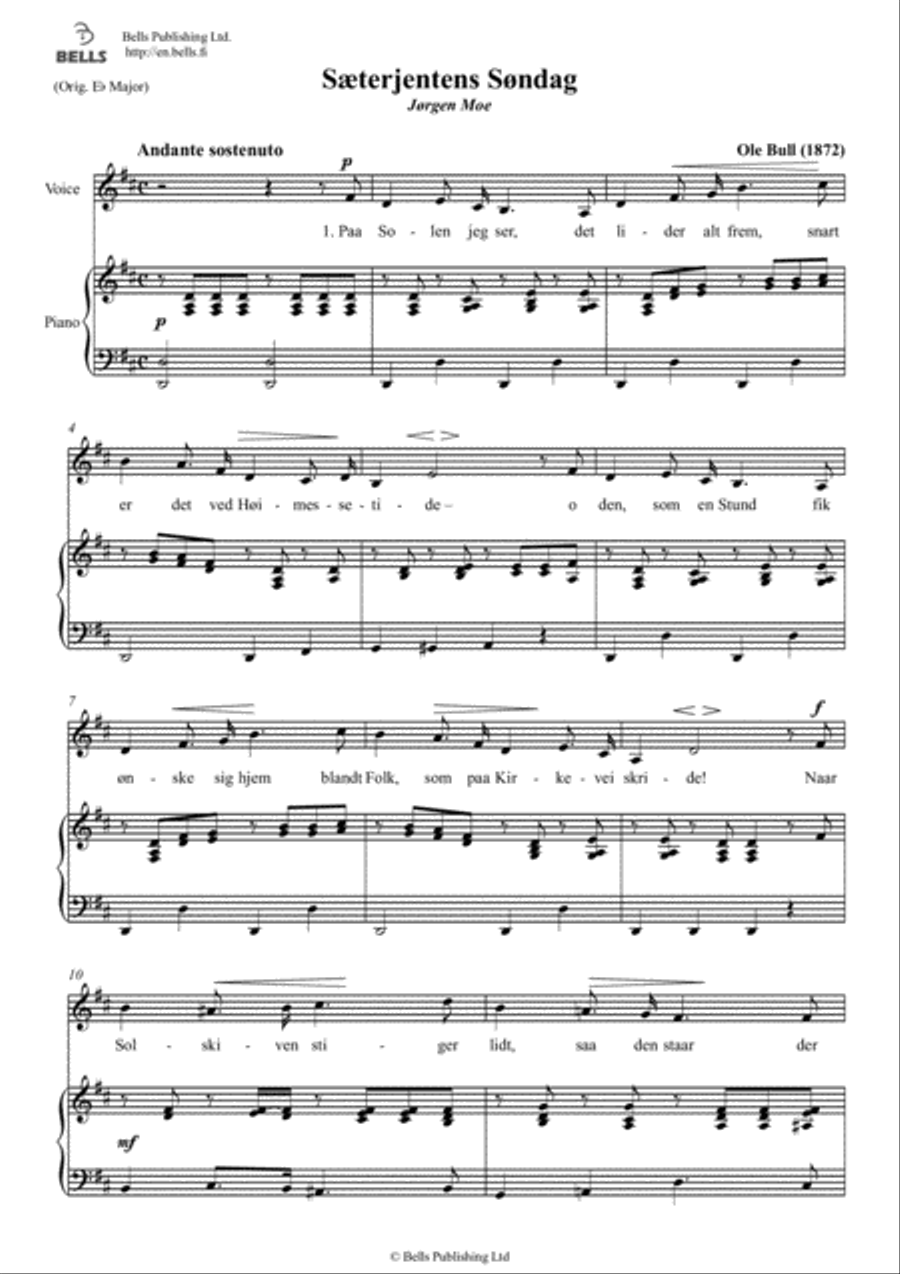 Saeterjentens Sondag (Solo song) (D Major) Voice Solo scores gallery preview page 1