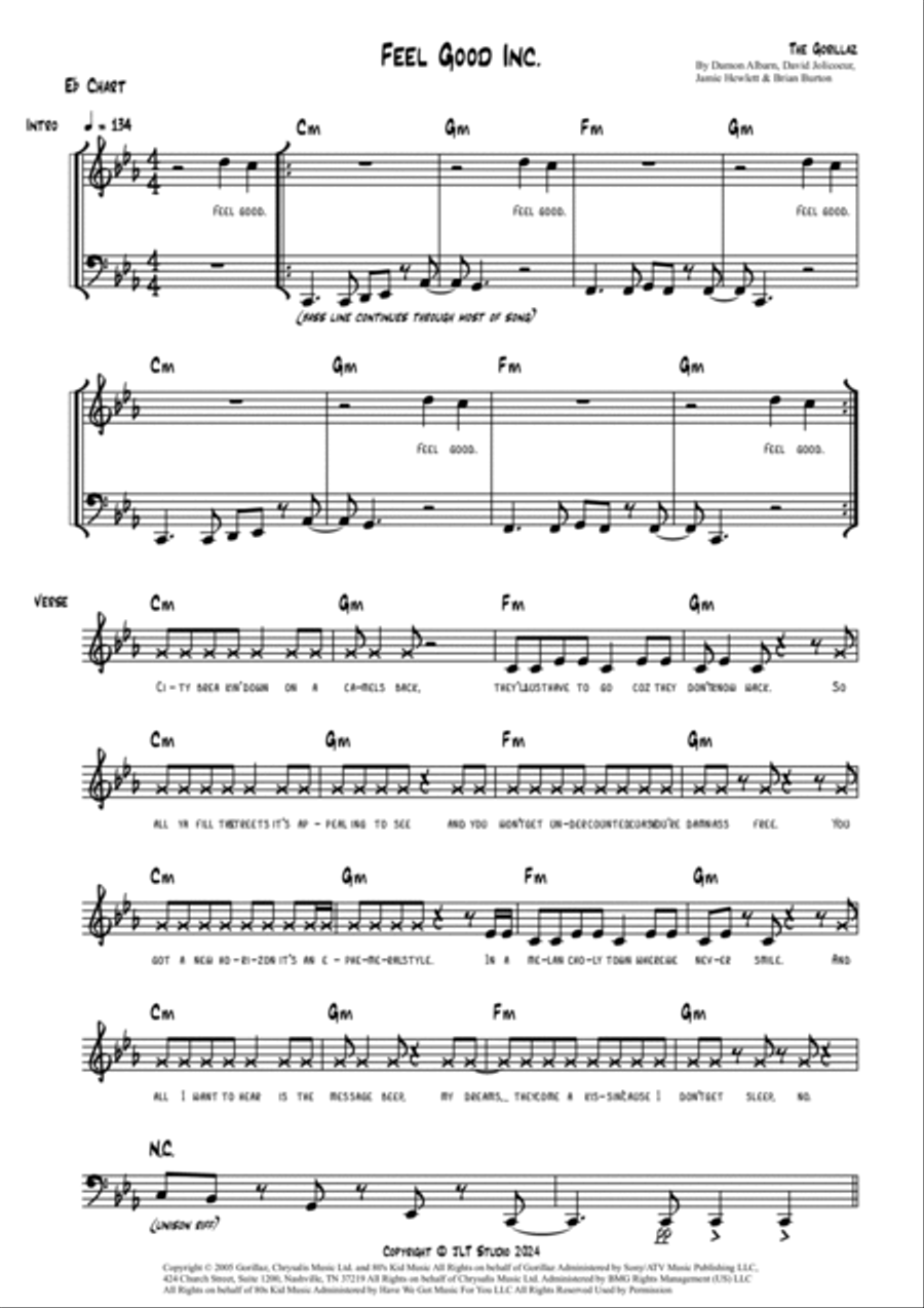 Feel Good Inc Piano scores gallery preview page 4