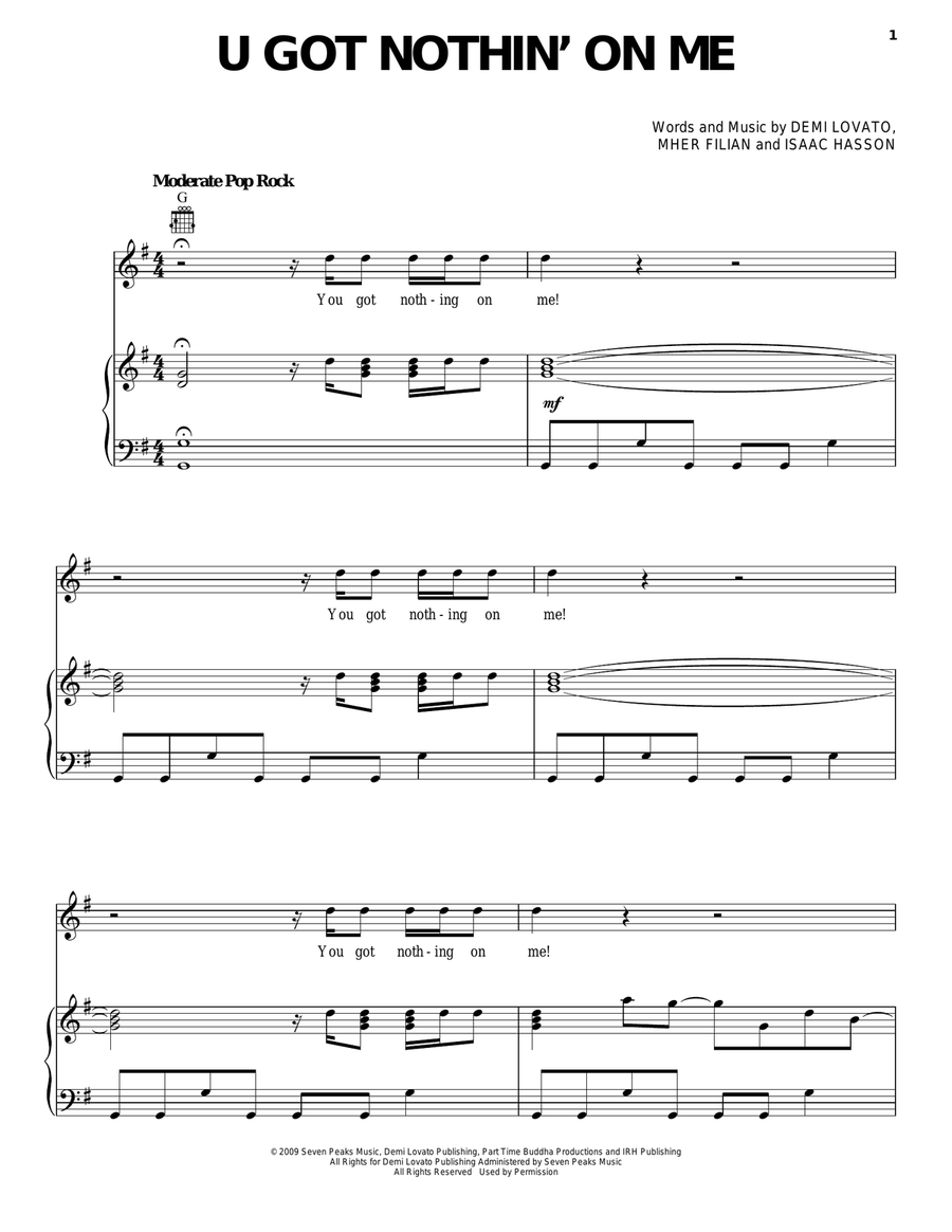 U Got Nothin' On Me Piano, Vocal, Guitar scores gallery preview page 1