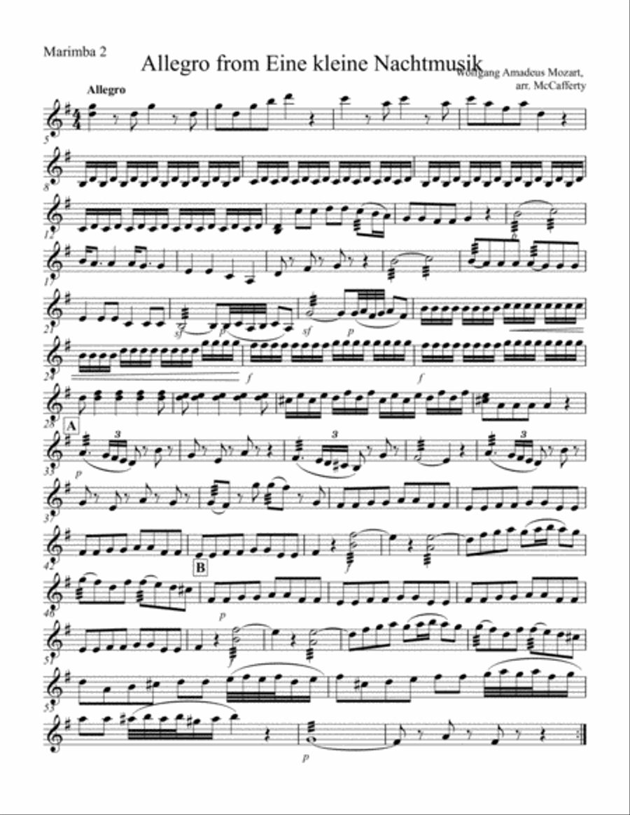 Allegro from Eine Kleine Nachtmusik for Marimba Quartet Percussion Ensemble scores gallery preview page 5
