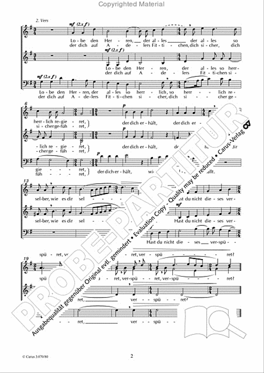 Praise to the Lord (Lobe den Herren) 4-Part scores gallery preview page 3
