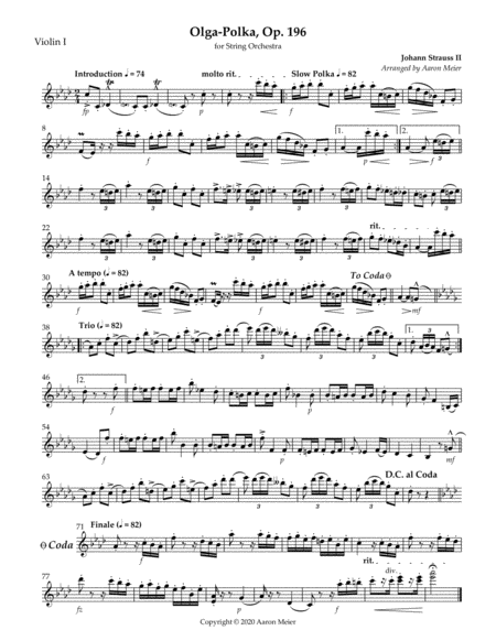 Olga-Polka, Op. 196 (arr. for string orchestra): Violin I image number null
