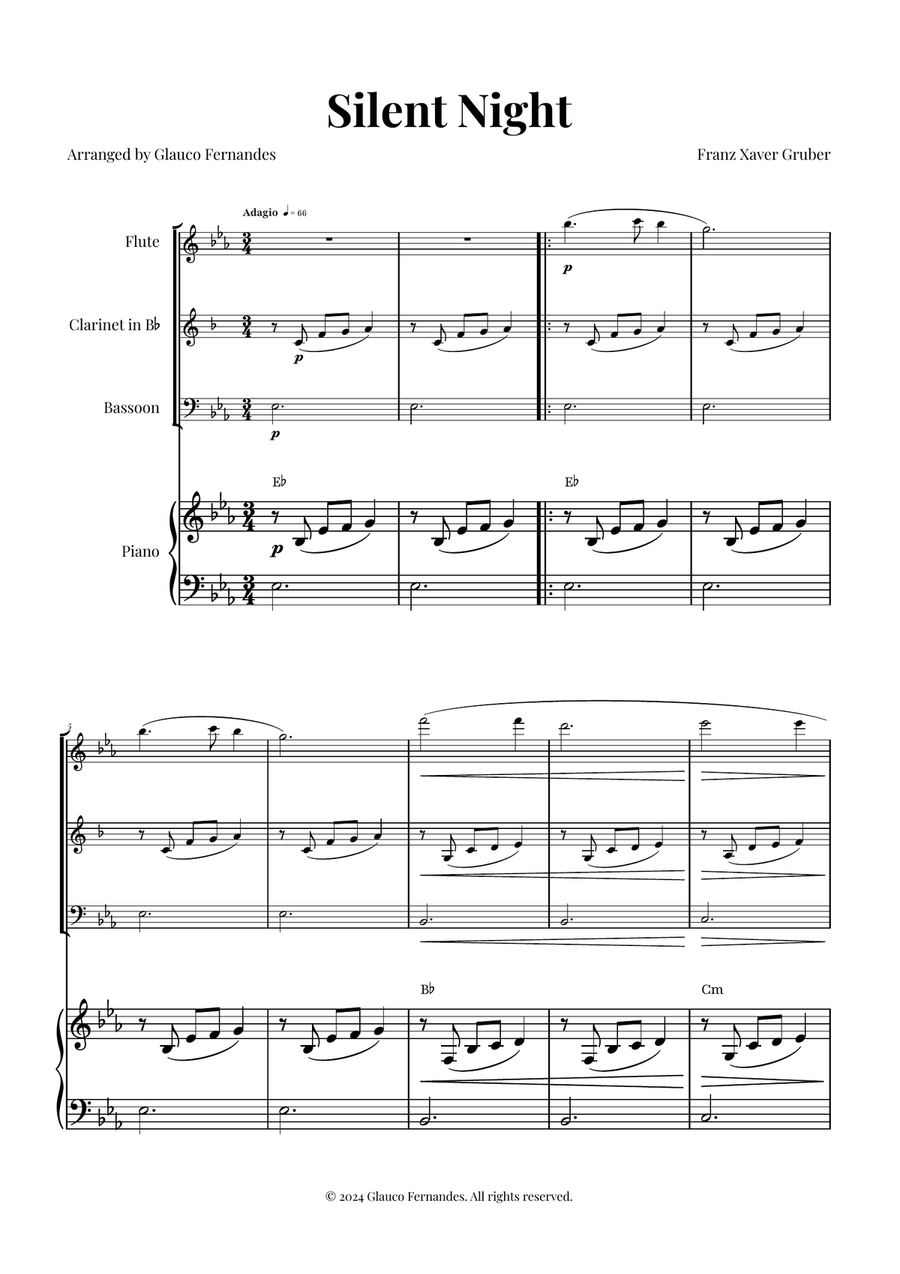 Silent Night | BEAUTIFUL Arrangement Woodwind Trio scores gallery preview page 1