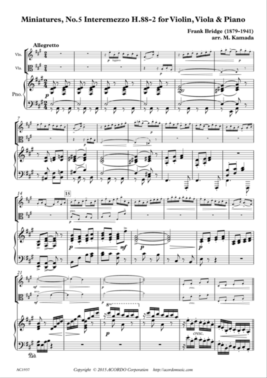 Miniatures, No.5 Interemzzo H.88-2 for Violin, Viola & Piano Piano Trio scores gallery preview page 1